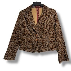 Kikit Jeans Animal Print Corduroy Peplum Jacket Blazer Mafia Wife Size Large